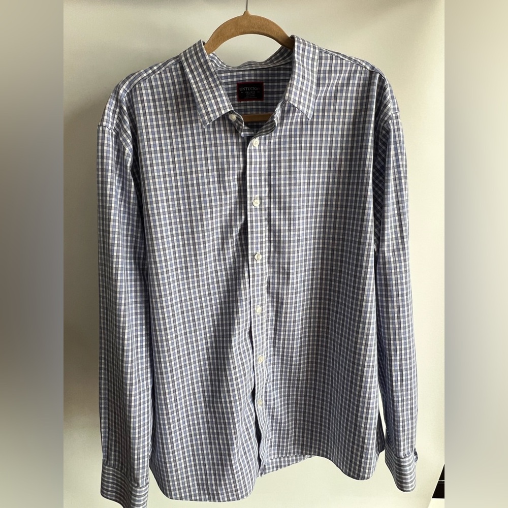 Men's Untuckit Blue Checkered Shirt Size XXL